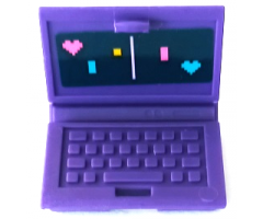 Minifigure, Utensil Computer Laptop with Pong Video Game Screen, Dark Pink and Medium Azure Hearts and Rectangles, Yellow Square and White Line Pattern (Sticker) - Set 41450