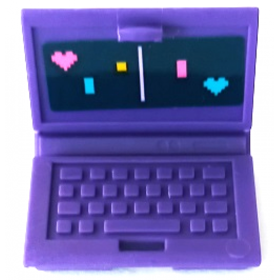 Minifigure, Utensil Computer Laptop with Pong Video Game Screen, Dark Pink and Medium Azure Hearts and Rectangles, Yellow Square and White Line Pattern (Sticker) - Set 41450