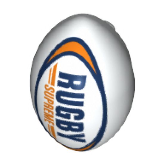 Sports Football / Rugby Ball with Dark Blue and Orange 'RUGBY SUPREME' Pattern