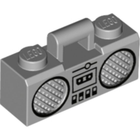 Minifigure, Utensil Radio Boom Box with Bar Handle with Black Cassette Player, Switches and Rimmed Speakers Pattern