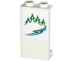 Panel 1 x 2 x 3 with Side Supports - Hollow Studs with Green Trees and Blue River on White Background Pattern Model Left Side (Sticker) - Set 60117