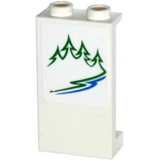 Panel 1 x 2 x 3 with Side Supports - Hollow Studs with Green Trees and Blue River on White Background Pattern Model Left Side (Sticker) - Set 60117