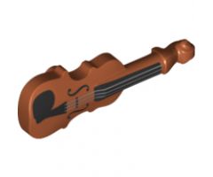 Minifigure, Utensil Violin with Silver Strings, Black Fingerboard, F-holes and Chin Rest Pattern