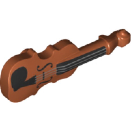 Minifigure, Utensil Violin with Silver Strings, Black Fingerboard, F-holes and Chin Rest Pattern