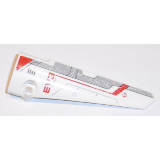 Technic, Panel Fairing # 6 Long Smooth, Side B with Red Triangle and 'EV3' and Light Bluish Gray and Red Stripes Pattern (Sticker) - Set 31313