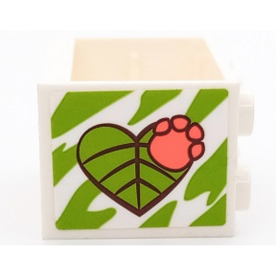 Container, Cupboard 2 x 3 x 2 - Hollow Studs with Lime Heart Shaped Leaf and Coral Paw Print Pattern (Sticker) - Set 41432