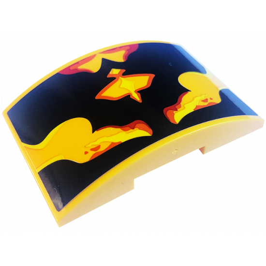 Slope, Curved 6 x 4 Double with Black Veins and Red, Bright Light Orange, and Yellow Trim Pattern (Sticker) - Set 75574