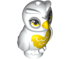 Owl, Elves with Yellow Beak, Light Bluish Gray Face and Yellow Chest Pattern