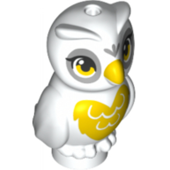 Owl, Elves with Yellow Beak, Light Bluish Gray Face and Yellow Chest Pattern