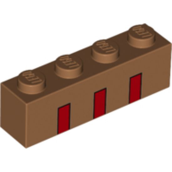 Brick 1 x 4 with Three Partial Red Stripes Pattern