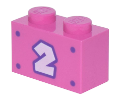 Brick 1 x 2 with White Number 2 with Dark Purple Outline and 4 Dots Pattern