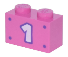 Brick 1 x 2 with White Number 1 with Dark Purple Outline and 4 Dots Pattern