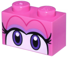 Brick 1 x 2 with Black and Dark Purple Eyes on White Background, Long Eyelashes, Lavender Eye Shadow Pattern (Super Mario Birdo)