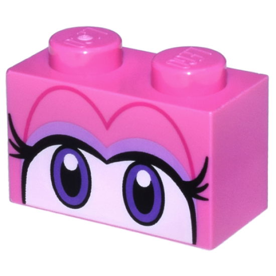 Brick 1 x 2 with Black and Dark Purple Eyes on White Background, Long Eyelashes, Lavender Eye Shadow Pattern (Super Mario Birdo)