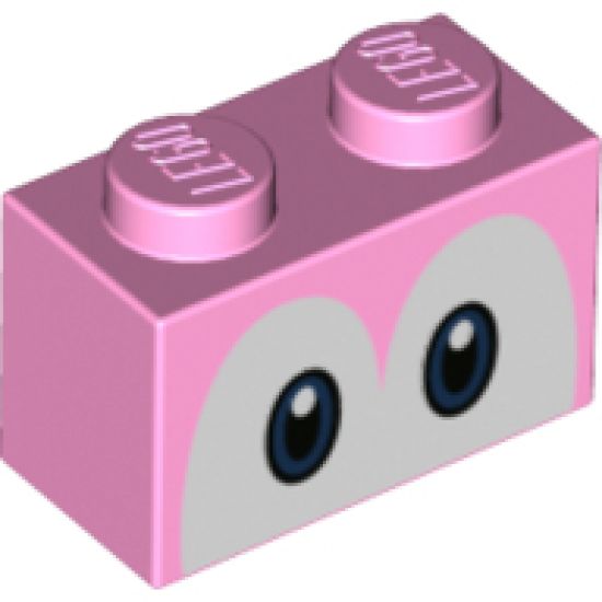 Brick 1 x 2 with Eyes Blue and Black on White Background Pattern (Yoshi)