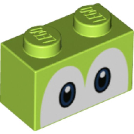 Brick 1 x 2 with Eyes Blue and Black on White Background Pattern (Yoshi)