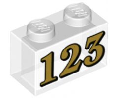 Brick 1 x 2 without Bottom Tube with Gold '123' Pattern