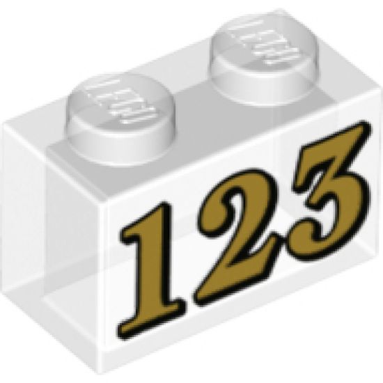 Brick 1 x 2 without Bottom Tube with Gold '123' Pattern