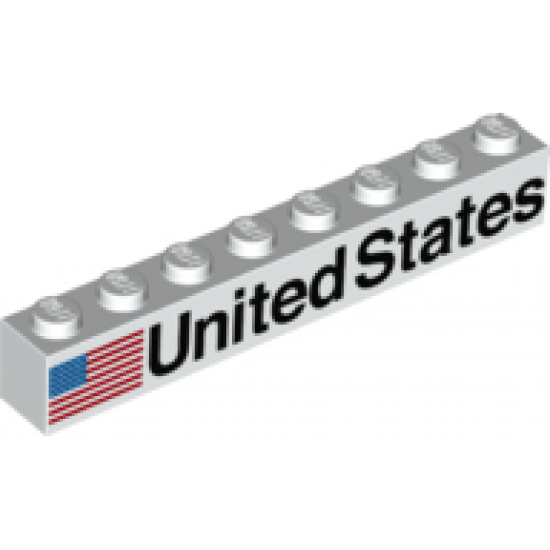 Brick 1 x 8 with Black 'United States' and Flag Pattern Model Left Side