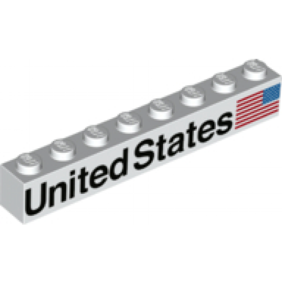 Brick 1 x 8 with Black 'United States' and Flag Pattern Model Right Side