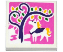 Tile 2 x 2 with Horse and Tree on Dark Pink Background Pattern (Sticker) - Set 41065