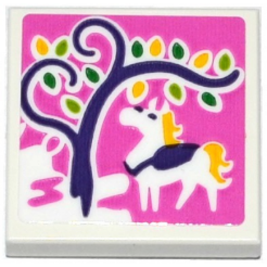 Tile 2 x 2 with Horse and Tree on Dark Pink Background Pattern (Sticker) - Set 41065