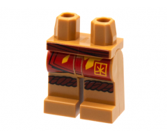 Hips and Legs with Dark Red Sash and Knee Wrap, Red Robe End with Bright Light Orange Flame and Ninjago Logogram 'K' Pattern