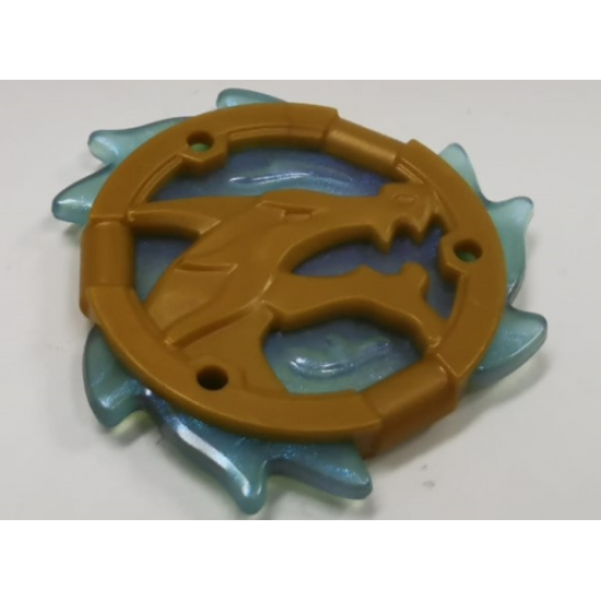 Ring 3 x 3 with Dragon Head with Molded Satin Trans-Light Blue Flames Pattern (Ninjago Wave Amulet)