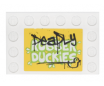 Tile, Modified 4 x 6 with Studs on Edges with Black 'DeaDLy' and Duck Graffiti over Lime and White 'RUBBER DUCKIES' Pattern (Sticker) - Set 76035