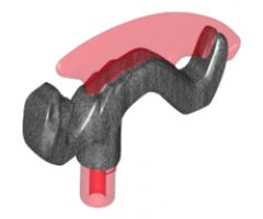 Minifigure, Weapon Axe Head with Snake and Trans-Red Curved Blade Pattern