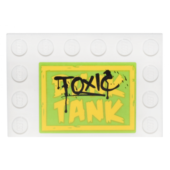 Tile, Modified 4 x 6 with Studs on Edges with Black 'TOXIC' Graffiti over Yellow 'DUNK TANK' Pattern (Sticker) - Set 76035