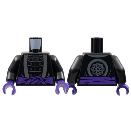 Torso Robe with Silver Hem over Armor, Dark Purple Sash, Flower Emblem on Back Pattern / Black Arms / Dark Purple Hands