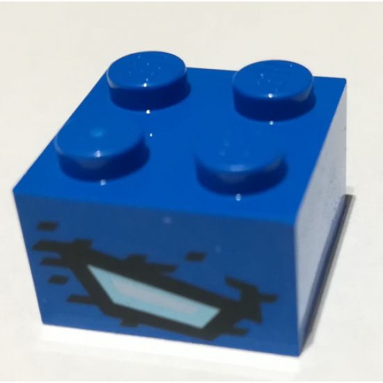 Brick 2 x 2 with Satin Trans-Light Blue and White Quadrilateral and Black Stripes and Spots (Dragon Eye) Pattern on Two Sides