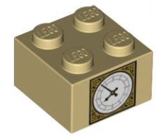 Brick 2 x 2 with Gold and White Big Ben Clock Face Pattern