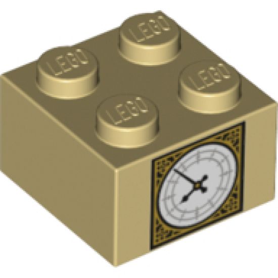 Brick 2 x 2 with Gold and White Big Ben Clock Face Pattern