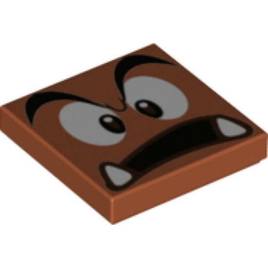 Tile 2 x 2 with Black Eyebrows, Dark Brown and White Eyes Looking Straight, Surprised Open Mouth with Bottom Fangs Pattern (Super Mario Goomba Face)