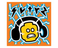 Tile 2 x 2 with BeatBit Album Cover - Minifigure Head with Headphones and Lightning Bolts Electricity Pattern