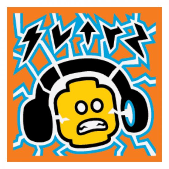 Tile 2 x 2 with BeatBit Album Cover - Minifigure Head with Headphones and Lightning Bolts Electricity Pattern