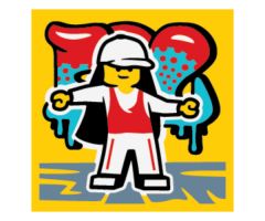 Tile 2 x 2 with BeatBit Album Cover - Minifigure in White Cap and Red Tank Top Pattern