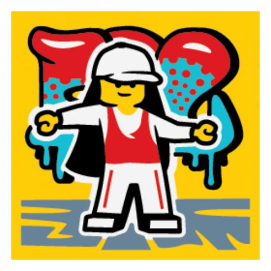 Tile 2 x 2 with BeatBit Album Cover - Minifigure in White Cap and Red Tank Top Pattern