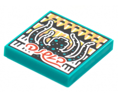 Tile 2 x 2 with BeatBit Album Cover - Black Minifigure with Tentacles and Dark Turquoise Spots Pattern