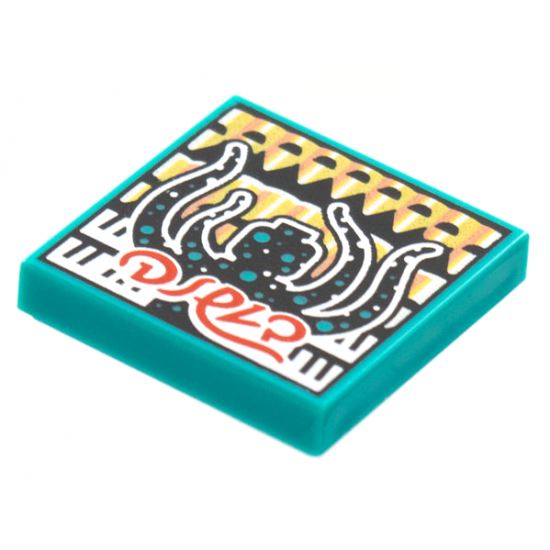 Tile 2 x 2 with BeatBit Album Cover - Black Minifigure with Tentacles and Dark Turquoise Spots Pattern