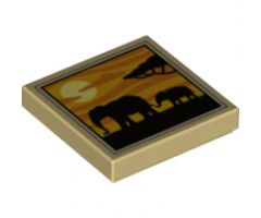 Tile 2 x 2 with 2 Elephants, Tree and Sunset Pattern