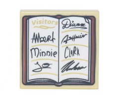 Tile 2 x 2 with Guest Book, 'Visitors', Signatures 'Albert Minnie Jo Diana Clark', and Reddish Brown Cover Pattern