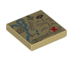 Tile 2 x 2 with Map River, Dark Tan Mountains, Handwriting and Red 'X' Pattern