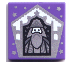 Tile 2 x 2 with HP Chocolate Frog Card Albus Dumbledore Silver Pattern