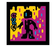 Tile 2 x 2 with BeatBit Album Cover - Black Minifigure in Yellow and Purple Splotches Pattern