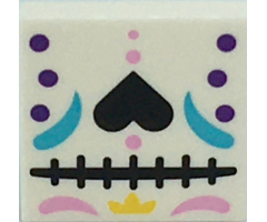 Tile 2 x 2 with Black Heart, Bright Pink and Dark Purple Dots Pattern (BrickHeadz La Catrina Face)