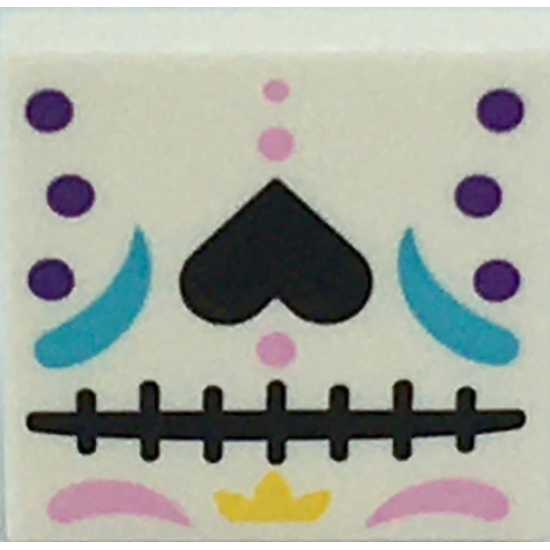 Tile 2 x 2 with Black Heart, Bright Pink and Dark Purple Dots Pattern (BrickHeadz La Catrina Face)