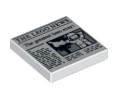 Tile 2 x 2 with Newspaper 'THE LEGO NEWS' and 'The greatest hero ever!' Pattern